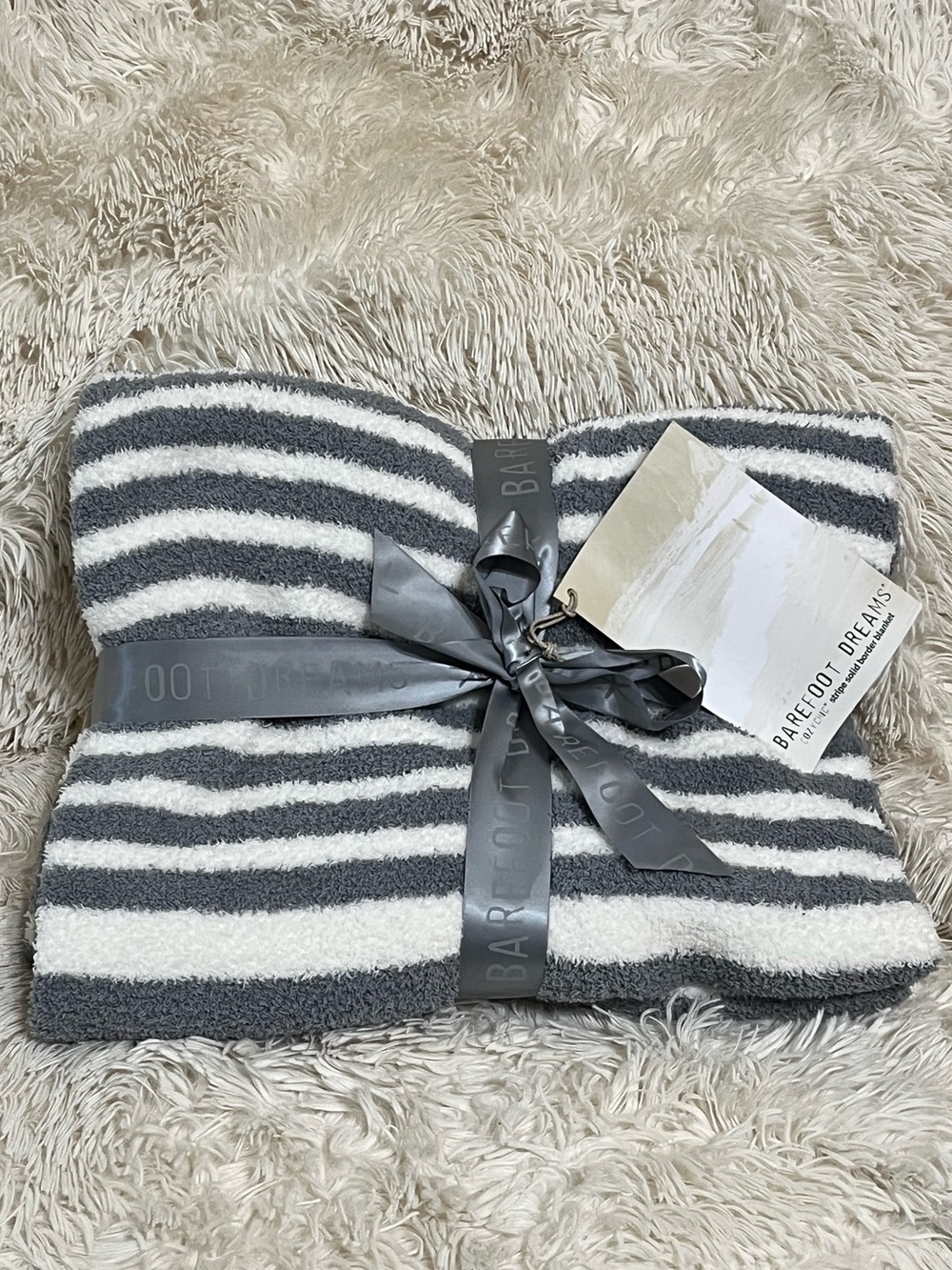 Barefoot Dreams Charcoal Gray & White Striped Cozy Throw/BLANKET SIZE 45” X 60”
